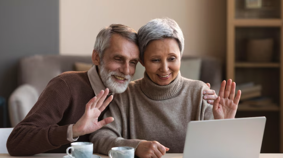 Family connecting via video call