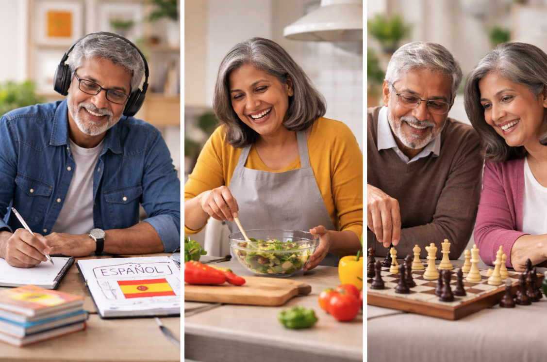 Older Indian UK adults learning a language, cooking and playing chess as examples of keeping the brain active