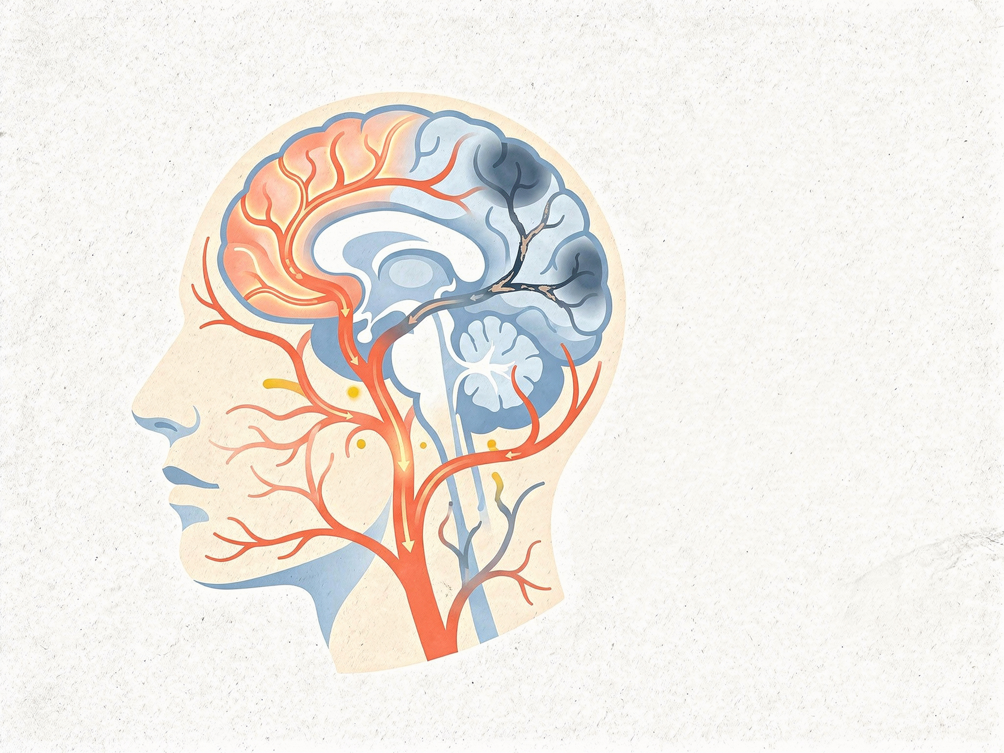 Illustration showing how high blood sugar damages blood vessels supplying the brain