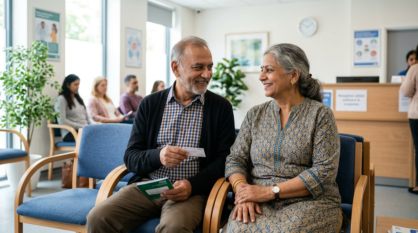 Older British Indian couple at home, representing the connection between high blood pressure and brain health