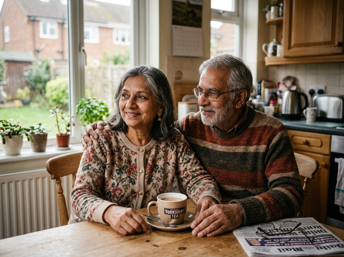 British Indian couple at home, representing the connection between alcohol and brain health
